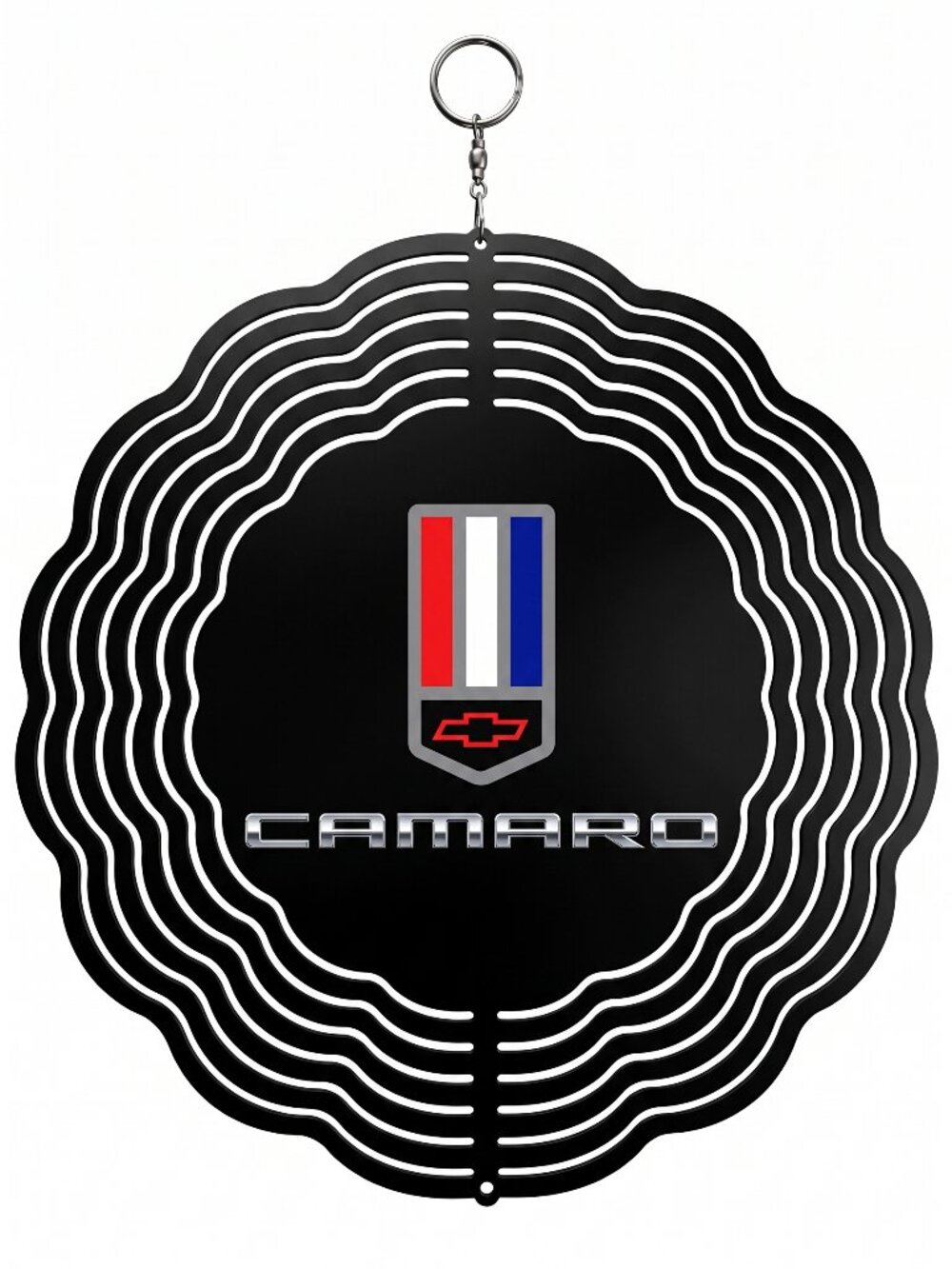 10" Chevrolet Camaro Shield Kinetic Wind Spinner - Black Metal Yard Decor
